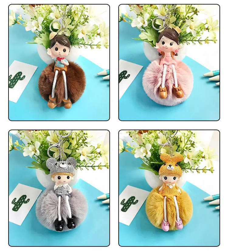 Kawaii милые Креативные в мультяшном стиле керамическая висячая кукла имитация кролика волосы мяч автомобиль брелок Висячие пары пара сумок подвеска