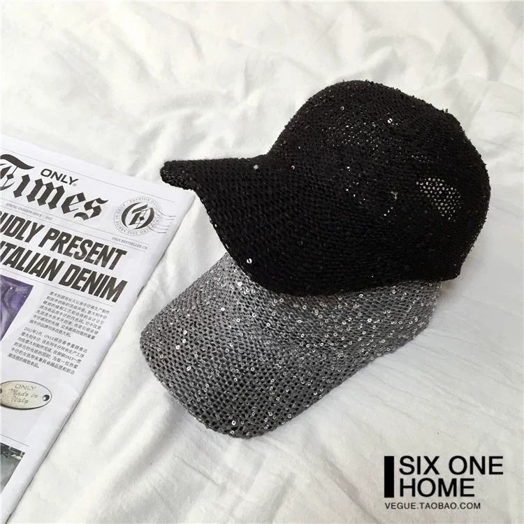 Baseball Cap Sequins Baseball Cap Women Snapback Mesh Breathe Caps Messy Bun Summer Hat Female Adjustable Hip Hop Hats glitter