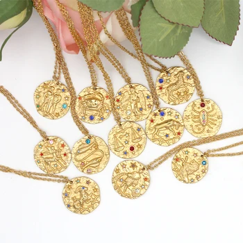

KLDY Twelve constellations choker necklaces for women stainless steel zodiac necklace pendant silver gold chain collares 2019