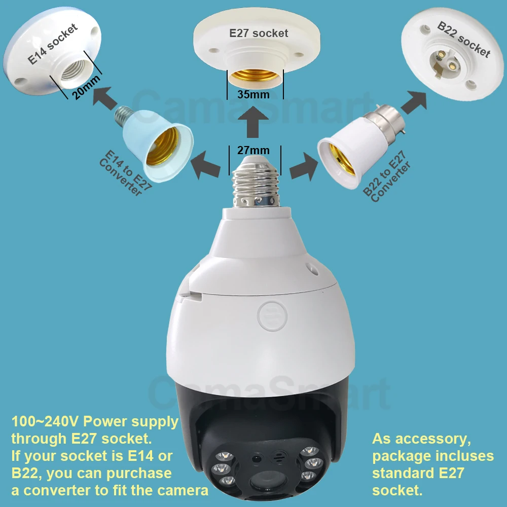 E27 3MP Light Bulb Camera Wifi Outdoor Wireless PTZ Video