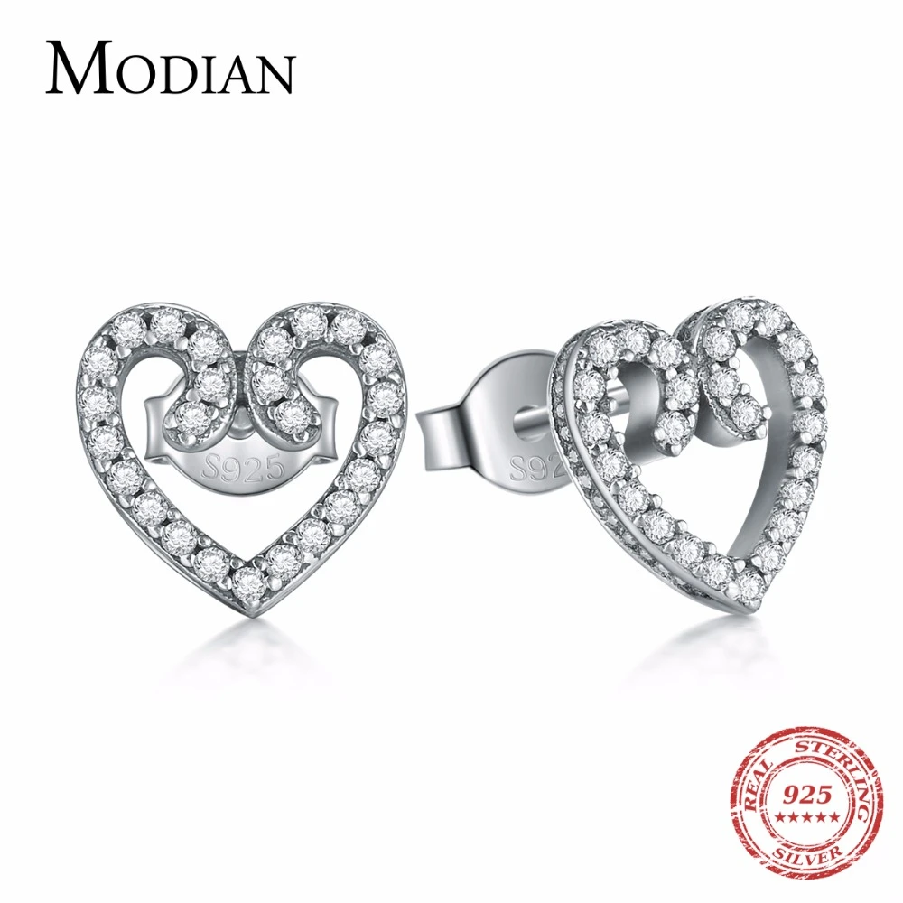 Modian 2021 Новинка в винтажном стиле Сверкающие сердца кубического циркония серьги