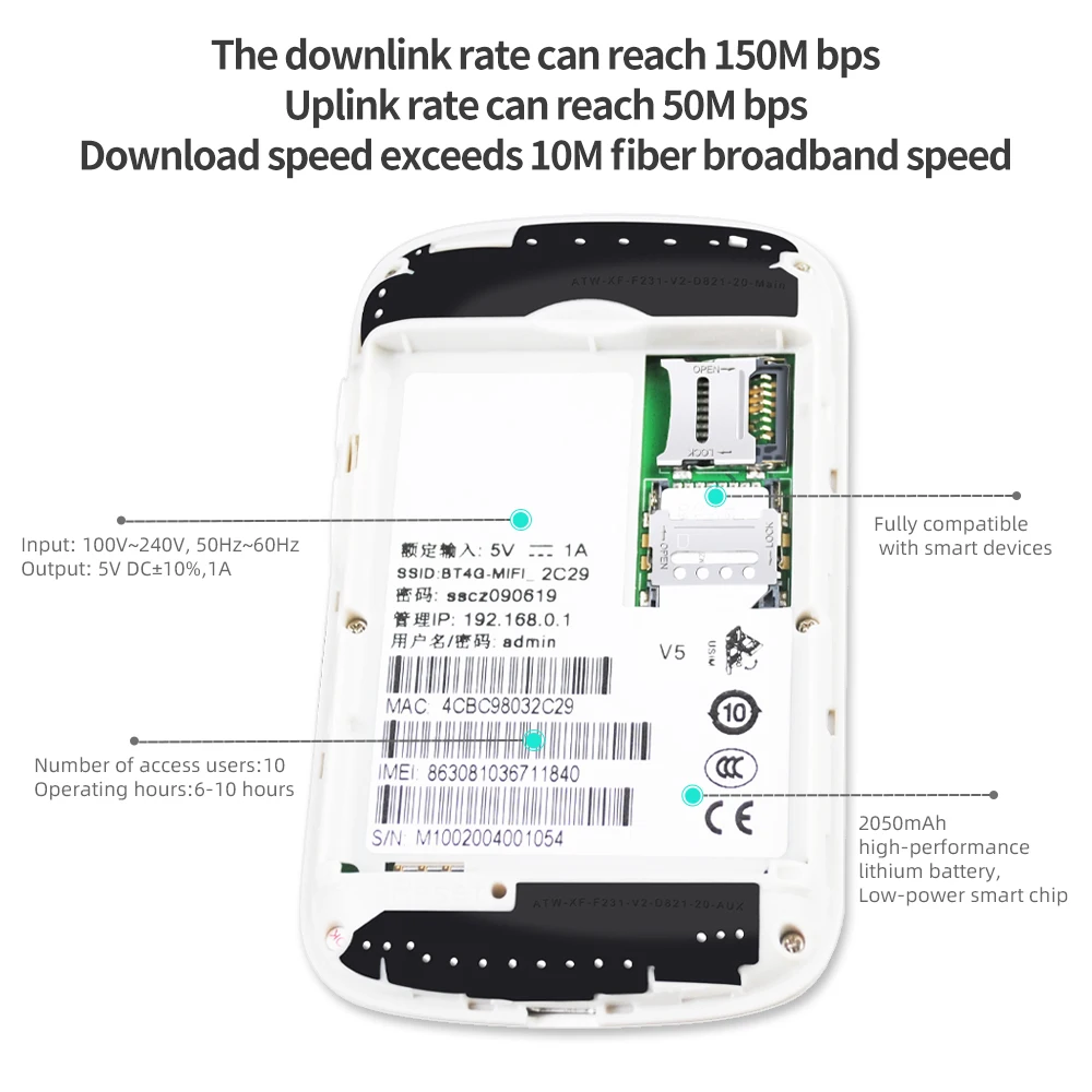 Benton Unlock 3G/4G Lte Mifi Portable Mini Hotspot Large Wireless Pocket Wifi Router With Sim Card Slot Network Adaptor Repeater