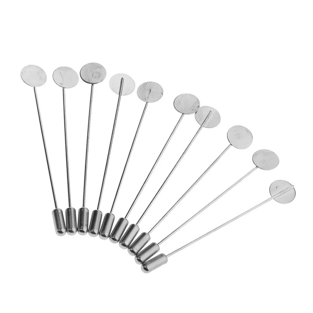 10Pcs silver color Lapel Stick Pin Base Brooch Pin DIY Glue on Collar Suit Lapel Pin for Flower Boutonniere Stick