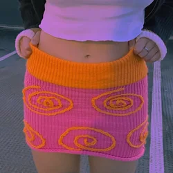Verão 2021, impressão, emenda, contraste de cor, trendsetter de rua, lã, saia de cintura alta, saias femininas 2020, roupas de moda coreana,