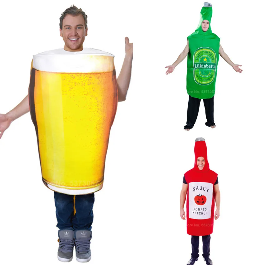 Halloween Beer Ketchup Cosplay Costume For Women Men Carnival Party Food Life Like Funny Sfotball Bat Stage Performance Clothing |
