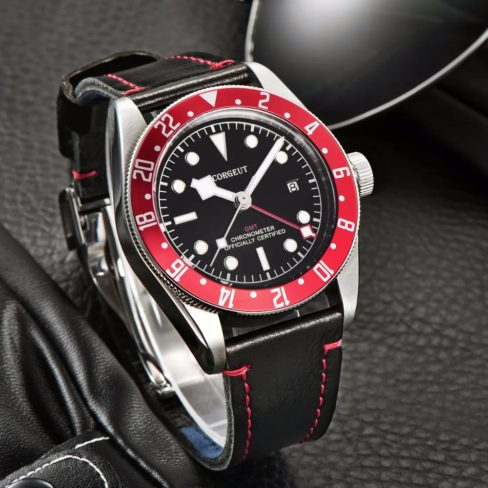 

Corgeut Luxury Brand Watch Schwarz Bay GMT sapphire Men Automatic Military Sport Swim Clock Leather Mechanical Wrist Watches