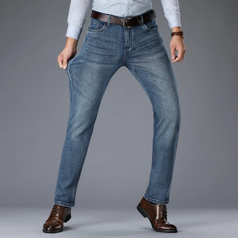 Classic Style Men's Slim Jeans New Business Fashion Stretch Denim Skinny Jean Trousers Male Brand Pants Blue and Blue grey
