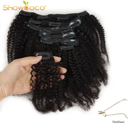 Showcoco Afro Kinky Curly Clip In Hair Extensions Human HairClip 125 8pcs Clip In Real Human Hair Extension 4c Machine-Made Remy