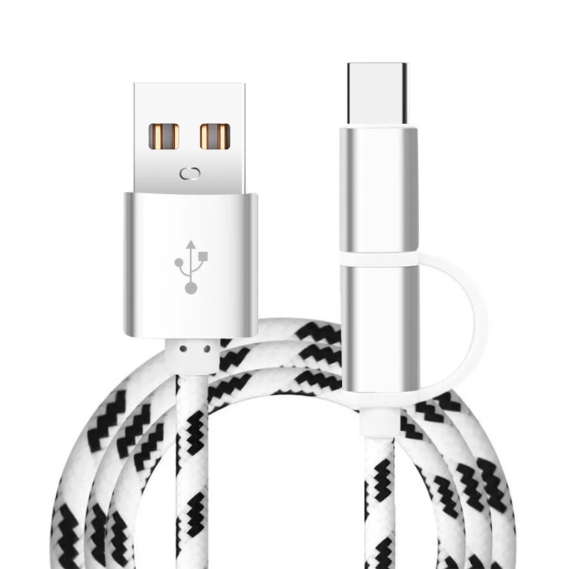 2 в 1 usb зарядный кабель для samsung оплетка Micro usb type C данные синхронизировать мобильный телефон USB C type-C кабель код для Xiaomi huawei LG