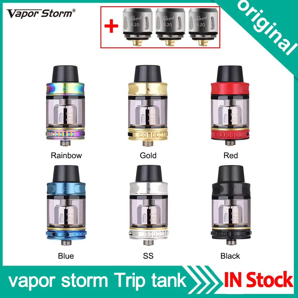 

Original Vapor Storm Trip Tank 24mm 2ml Top Fill Atomizer With 0.2ohm Mesh Coil Electronic Cigarette Vape Tank For 510 Thread