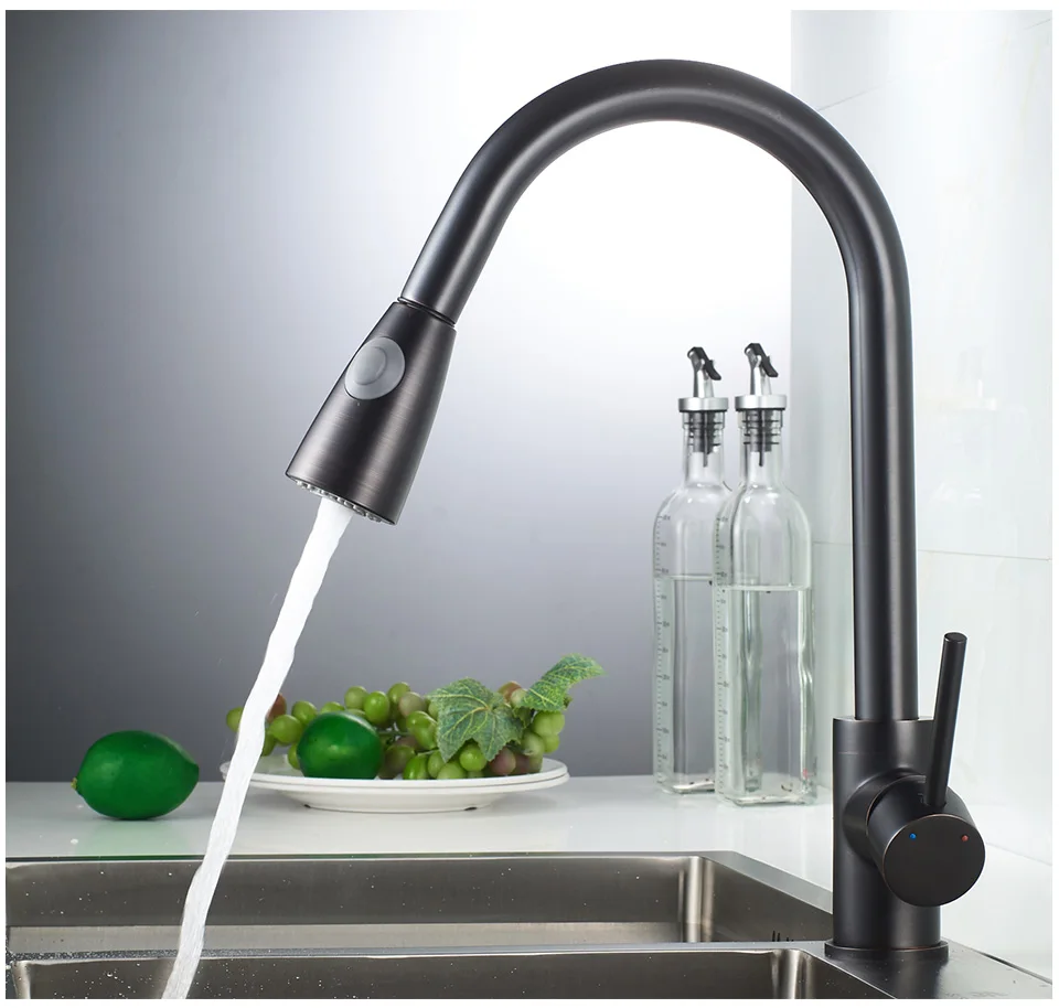 ROVOGO Solid Brass Kitchen Faucet Pull Down Sprayer Oil Rubbed Bronze, Single Handle Cold Hot Mixer Crane for Sinks