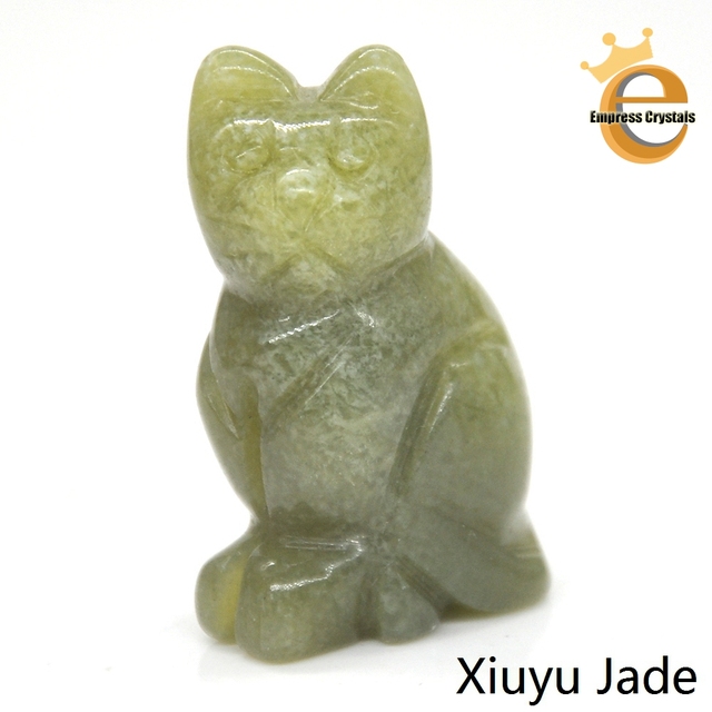 Stone Carving Cat Figurine Natural Gemstone Quartz Agate Jade Crystal Healing Animals Statue Home Decoration