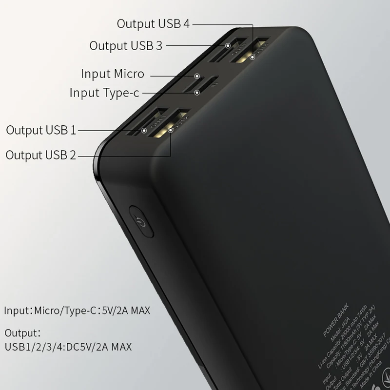 Внешний аккумулятор HOCO на 20000 мА · ч с двумя USB портами|Внешние аккумуляторы| |