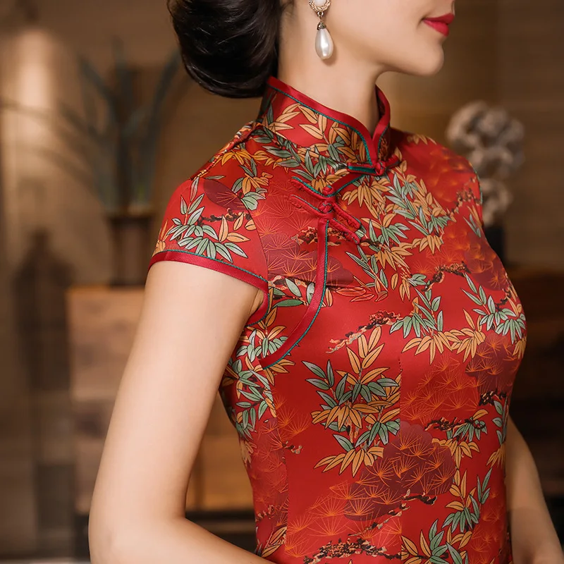 Винтажный воротник Мандарин классический цветок Cheongsam Атласный Женский Qipao винтажное китайское вечернее платье Vestidos