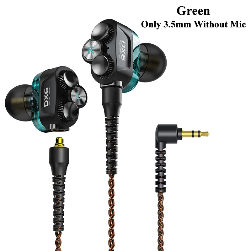 Green Without MIC Plextone DX6 спортивные наушники с микрофоном ушной крючок три единицы 3,5 мм наушники-вкладыши наушники HiFi стерео нч, проводная гарнитура кабель MMCX наушники для телефона Xiaomi - Цвет: Green Without MIC