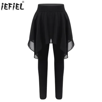 

Fashion Kids Girls Leggings Ballet Dance Performance Elastic Waist Footless Leggings with Chiffon Skirt Spring Casual Leggings