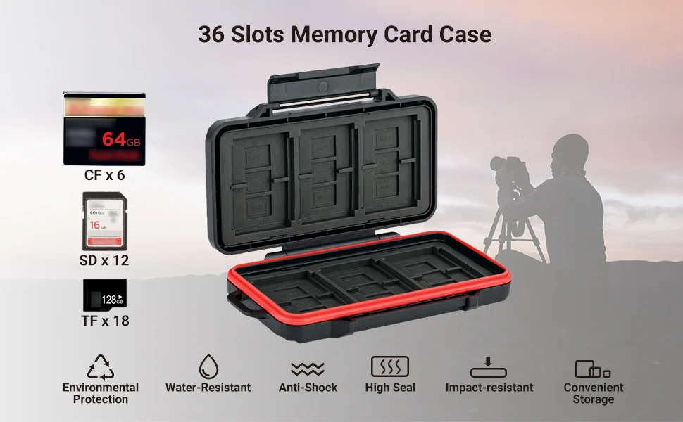 Profezzion-Memory Slots Card Storage Case, Water-Resistant, Camera