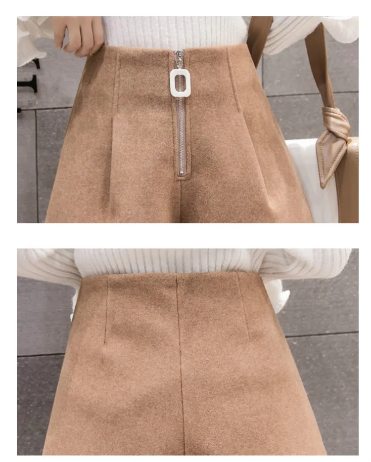 Wool Blend Winter Shorts Womens Korean Fashion Zipper High Waist Wide Leg Shorts Casual Woolen Boot Shorts Femme Streetwear