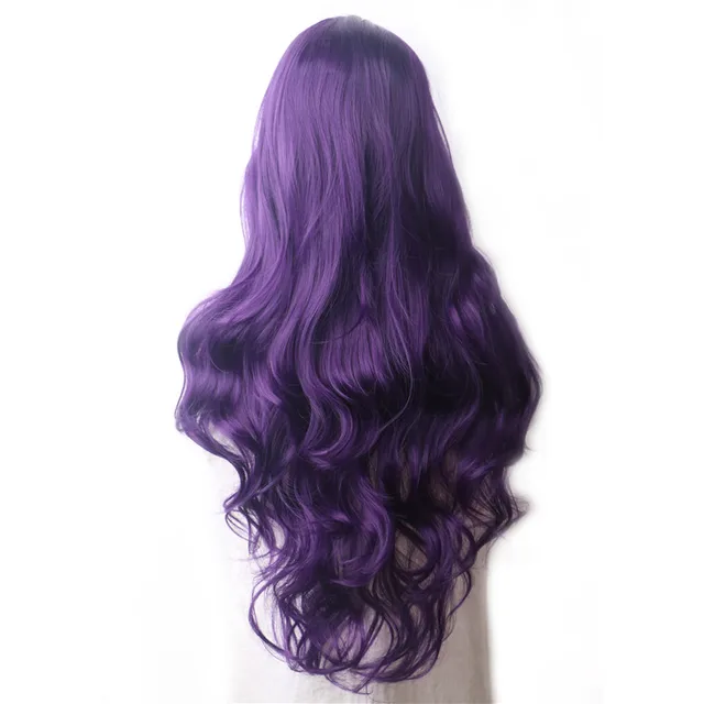 WoodFestival Wavy Synthetic Hair Wig Cosplay Ladies Colored Long Wigs For Women White Pink Red Dark Brown Green Blue Grey Ombre Purple