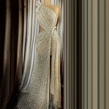 Мусульманское длинное платье на одно плечо для выпускного вечера, платье русалки с блестками, халат De Soiree, кафтан, кутюр, женские пышные вечерние платья