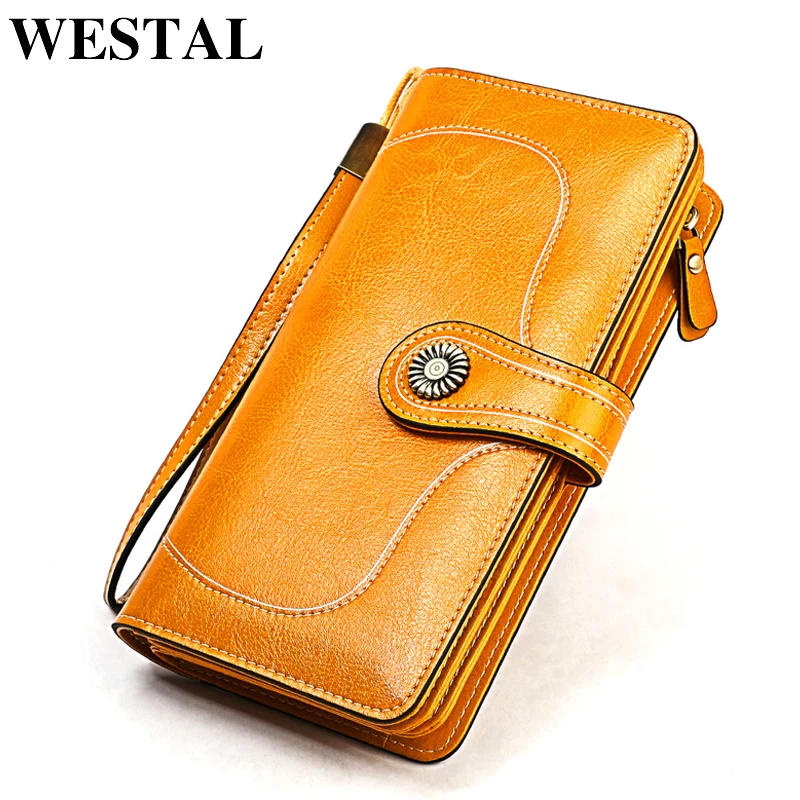 WESTAL women's wallet genuine leather luxury wallet wristlet female clutch wallets designer purse phone money bag portomonee 853