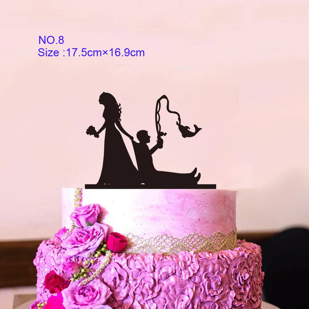 Funny Wedding Party Cake Topper Bride Groom Mr Mrs Acrylic Black Cake Toppers Mixed Sports Style Couples Cake Wedding Decoration (3)
