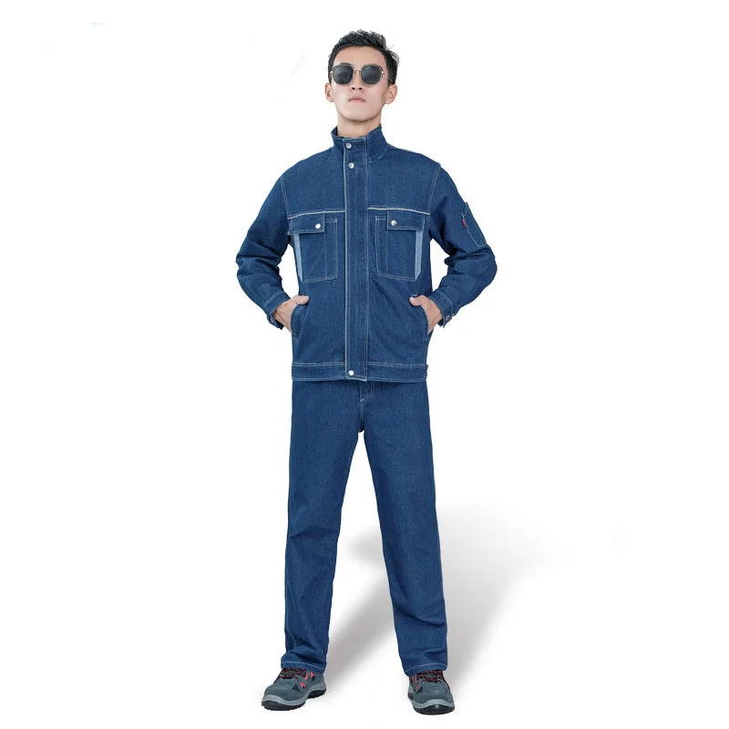 New Men Uniform Jeans Sets Clothing Long Sleeve Jacket Slim Cowboy Two Pieces Breathable Male Wear Resistant Denim Suits 5XL 4