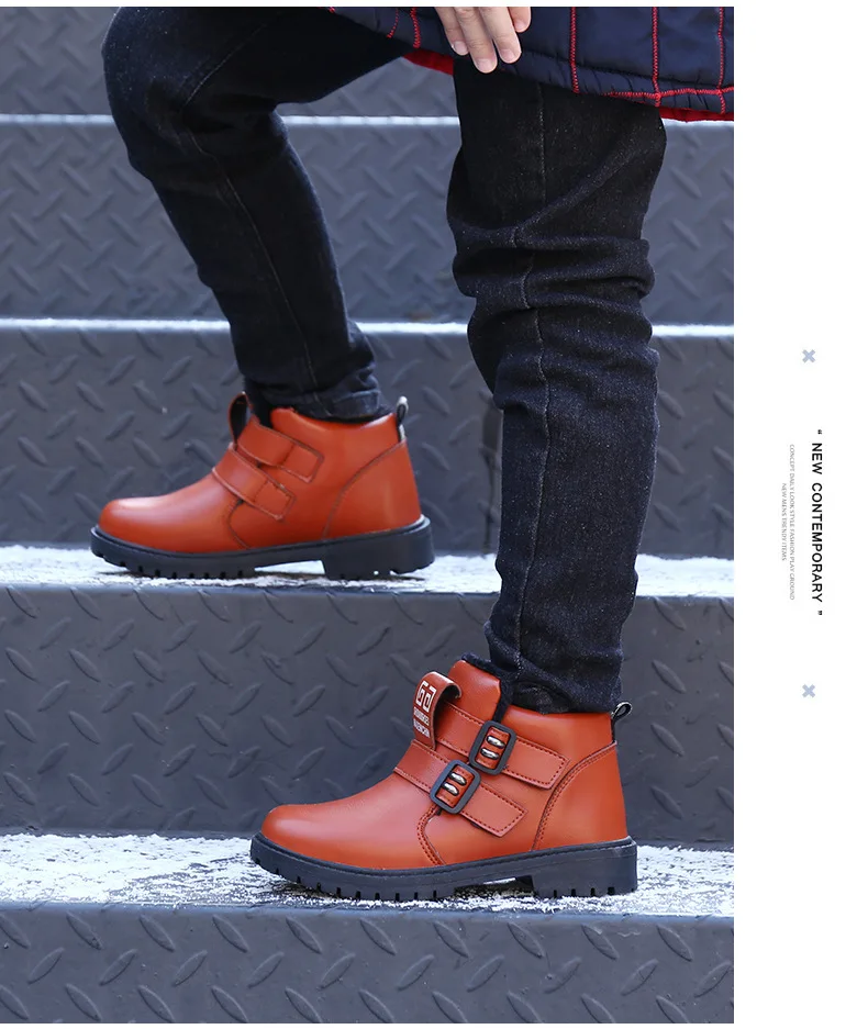 Children's shoes autumn and winter2019 children's shoes boys plus velvet cotton shoes leather kids snow boots girls Martin boots