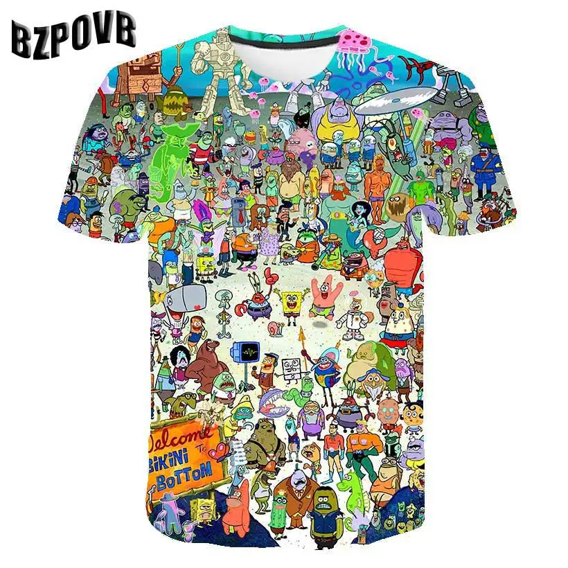 

Summer 2019 Men's T-shirt Funny SpongeBob 3D Printed Shorts Sleeves T-shirt Fashion Casual Tops and T-shirt Brand Round Neck Tee