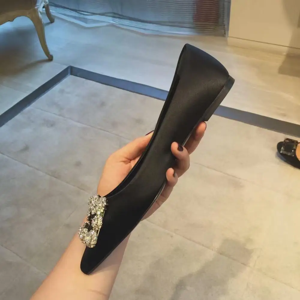 flat black Люксовый бренд высокая обувь на каблуке женские туфли-лодочки на высоком каблуке с модные классические Стразы с квадратной пряжкой; Свадебная обувь с украшением женские туфли-лодочки mujer - Цвет: flat black