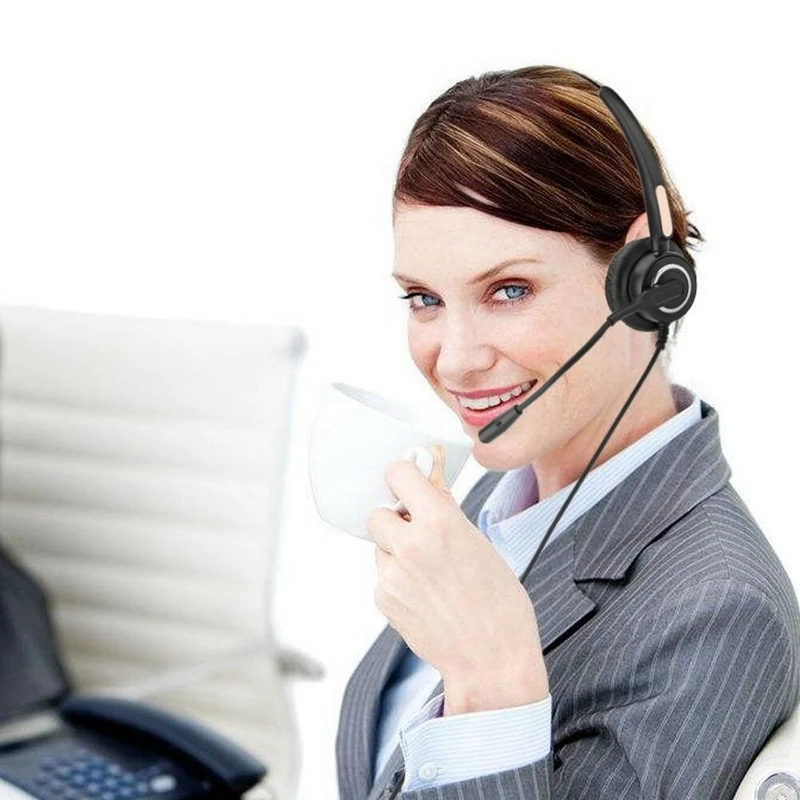 4 Pin RJ9 Call Center Office Noise Cancelling Corded Headset Headphone with Microphone