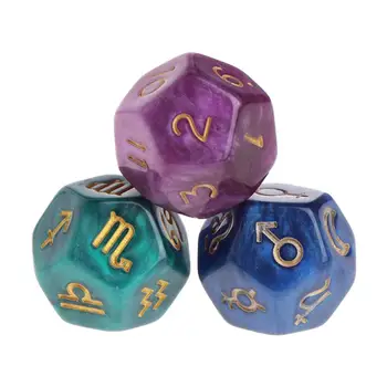 

3Pcs 12-Sided Astrology Zodiac Game Dice Resin Tweezers Astrology Tarot Constellation Divination Dice