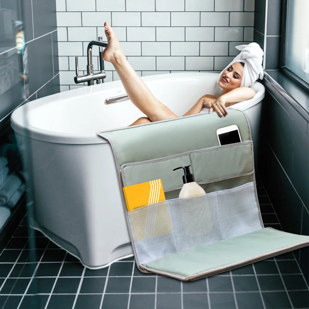 Bath Kneeler with Elbow Rest Bathtub Kneeling Mat with Toy Organizer Foldable Child Bath Tub Pad for Parents Knee Arm Support