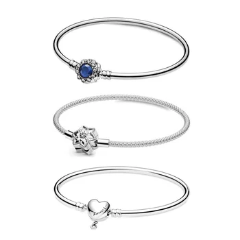 

925 Sterling Silver Moments Bright Snowflake Clasp Mesh Bracelet Bangle Fit Women Bead Charm Pandora Jewelry