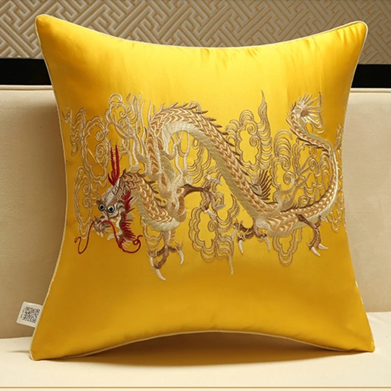 Подушка с китайским драконом на спине роскошная тонкой вышивкой для | Подушки декоративные -4000263306659