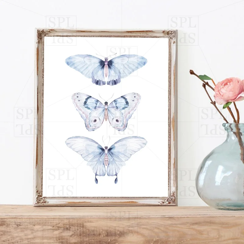 Синяя Акварель Живопись на холсте бабочка красивые насекомых картина стену для