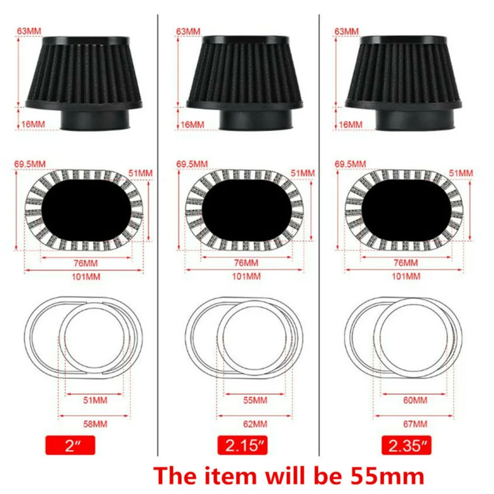 2.15&quot Air Filter Cleaner Black High Performance 2pcs Accessory Replacement | Автомобили и мотоциклы