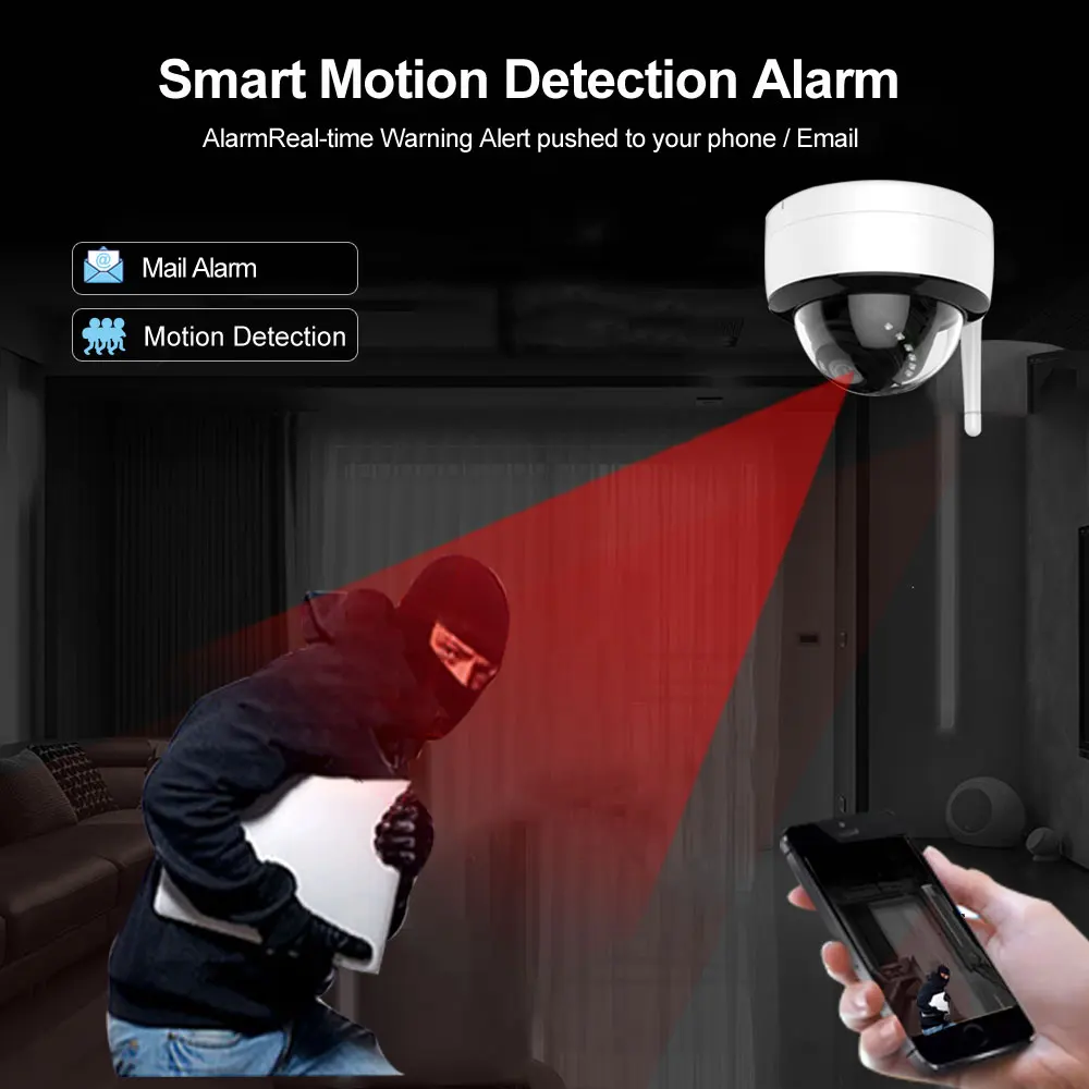 2MP CAMHI IP камера Wifi 1080P ONVIF Беспроводная Проводная P2P CCTV Антивандальная купольная камера SD 128G макс 3 м длинный шнур питания с аудио
