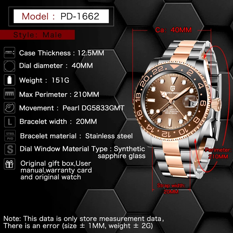 Pagani Design Luxury gmt Watch Men's Mechanical Watch Stainless Steel Top Brand Sapphire Glass Automatic Men Watch Reloj Hombre 2