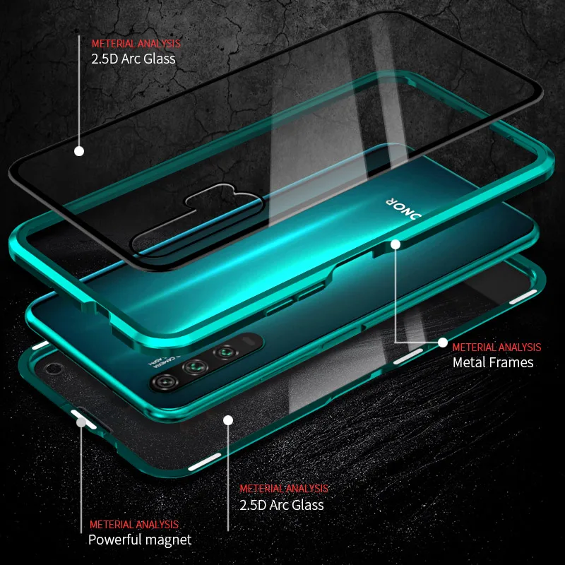 Магнитный флип-чехол для huawei P30 P20 mate 20 Honor 20 Pro Lite 20i V20 закаленное стекло металлическая рамка 360 полный защитный чехол