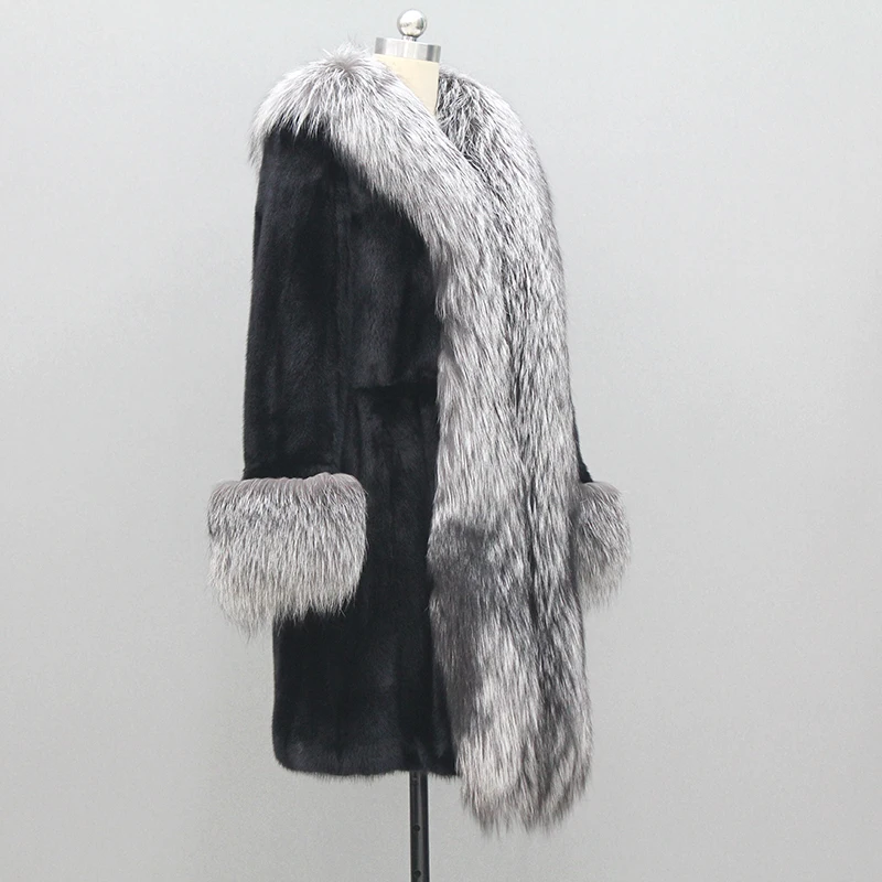new mink coat Girls long section of the entire large fox fur collar coat 1008