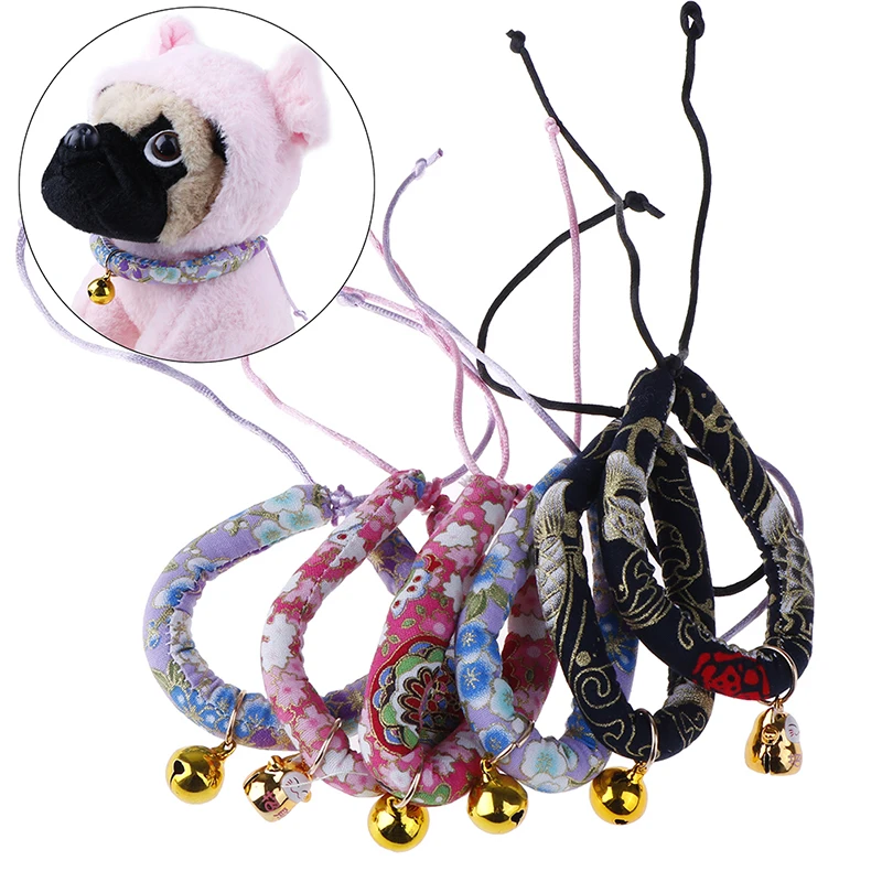 Japanese Style Handmade Adjustable Dog Cat Collar Printed Necktie Necklace With Bell for Puppy Kitten Pet Cat Accessories Japanese Style Handmade Adjustable Dog Cat Collar Printed Necktie Necklace With Bell for Puppy Kitten Pet Cat Accessories