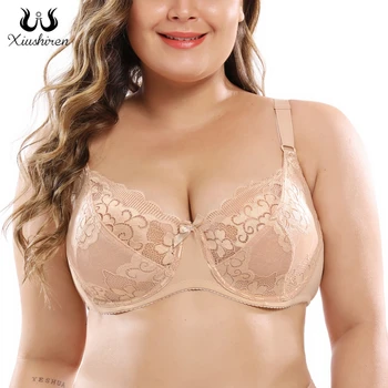 

Xiushiren Womens Lace Bra Full Support Lager Bosom See Through Underwired Bralette Sexy Lingerie Plus Size D DD E DDD Cup