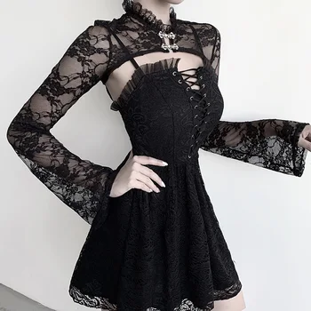 Goth Lolita Dress with Lace Shrug