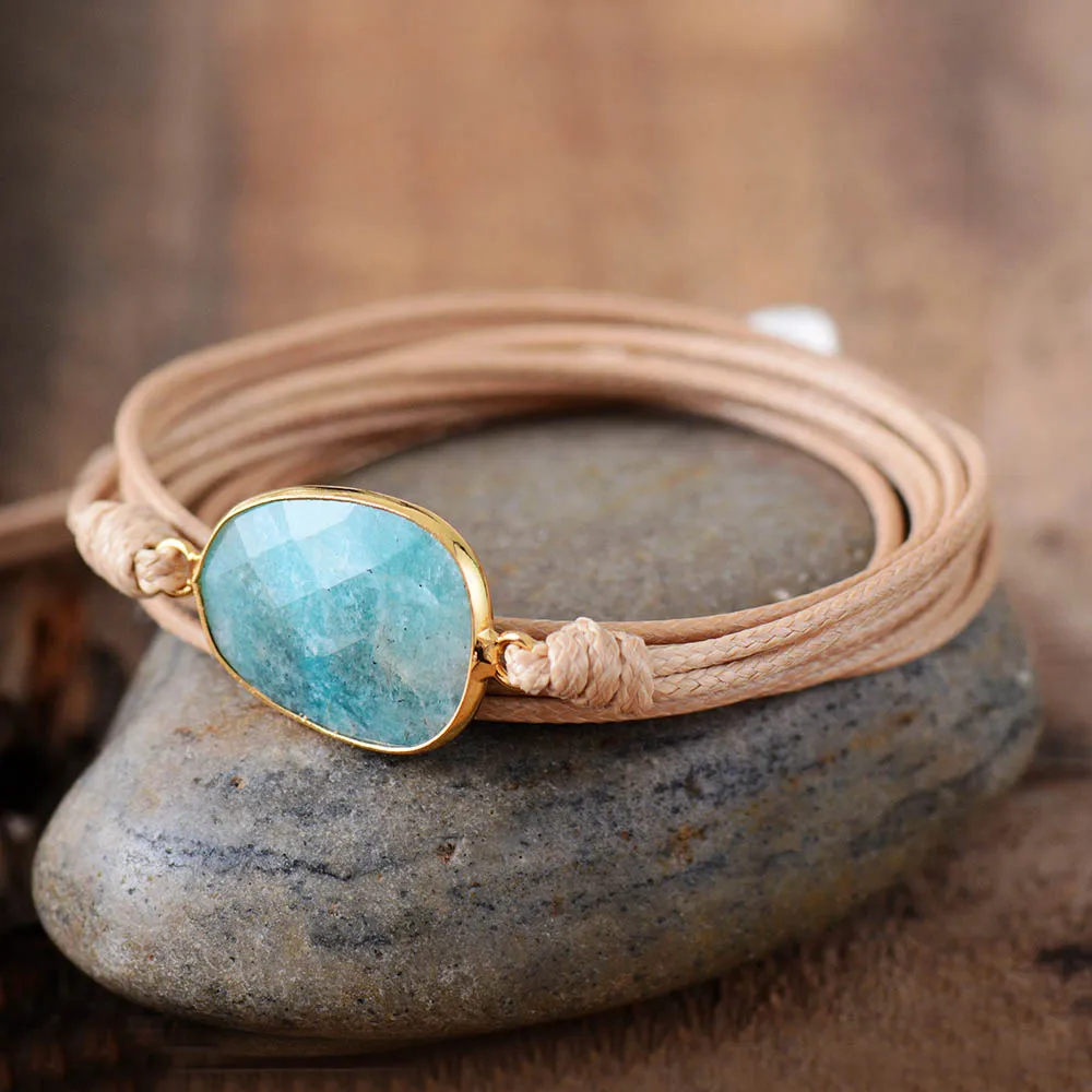 High End Wrap Bracelet Natural Stones Amazonite Boho Long Friendship Bracelet Statement