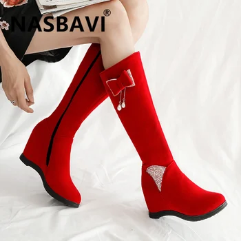 

NASBAVI 2019 new Selling big Size 34-43 Sweet Bow Rhinestone Women Shoes Woman Fashion Increase within Winter female Boots
