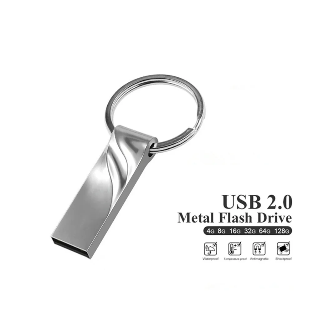 Флеш-диск USB 2,0, 4 ГБ, 8 ГБ, металлическая флешка, 16 ГБ, 32 ГБ, серебристая USB флешка, 64 ГБ, водонепроницаемая флешка, USB память, диск, 128 ГБ, бесплатный логотип