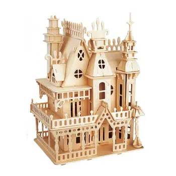

Laser Cutting DIY Assembled Building Model Fantasy Villa 3D Wooden Doll House Furniture For Children Girls Birthday Gifts