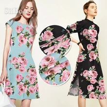 Элегантный розовый с принтом бабочки черный синий 28 мм тяжелый взвешенный спандекс шелковая ткань одежда для весеннего платья tecido tela SP5956