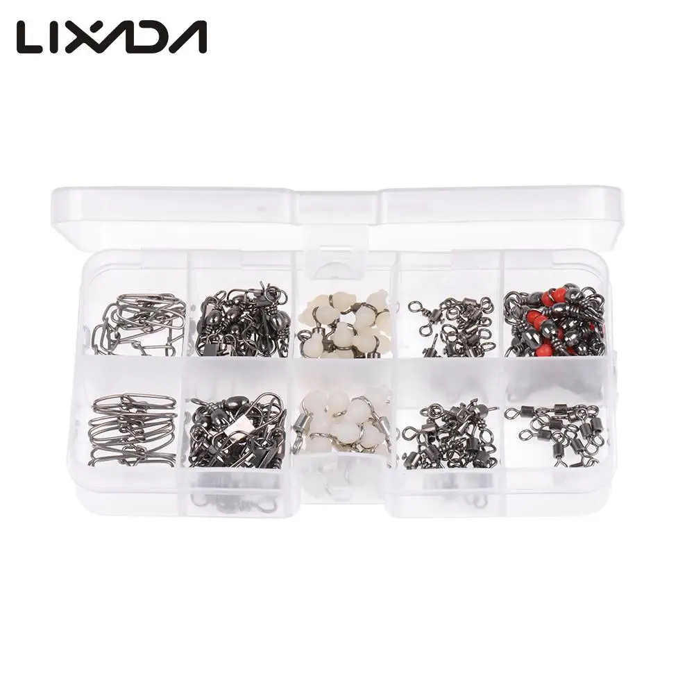 

Lixada 100PCS / Set Sea Coarse Carp Pike Fishing Barrel Swivel Snap Hook Connector Solid Rings Fishing 3 Way Barrel Swivel